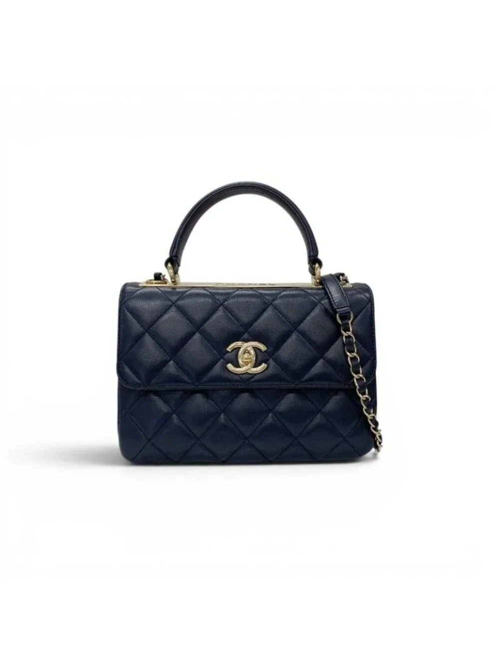 Chanel Trendy CC Shoulder Bag Navy Gold CC Logo Turnlock Chain 2-Way